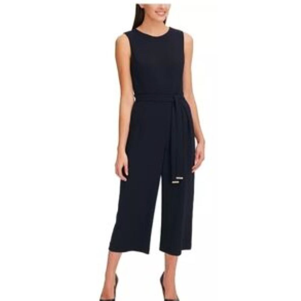 4059)Tommy Hilfiger Navy Scuba Crepe Sleeveless Cropped Wide Leg Jumpsuit Sz 6